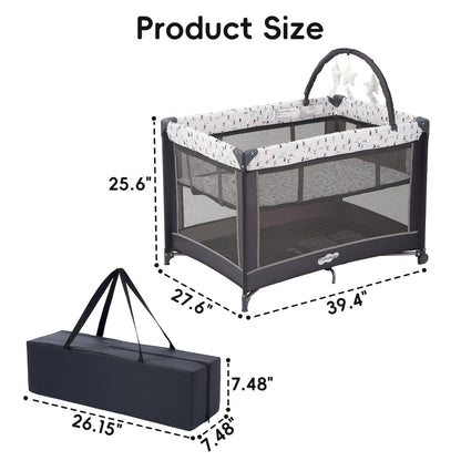PAMO BABE Pack and Play with Bassinet - Portable Baby Playard