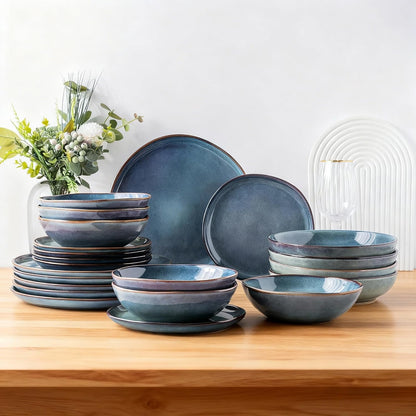 AmorArc Ceramic Dinnerware Sets,Handmade Reactive Glaze Stoneware Plates and Bowls Sets,Highly Scratch Resistant | Dishwasher & Microwave Safe Dishes Set,Service for 4 (12pc)