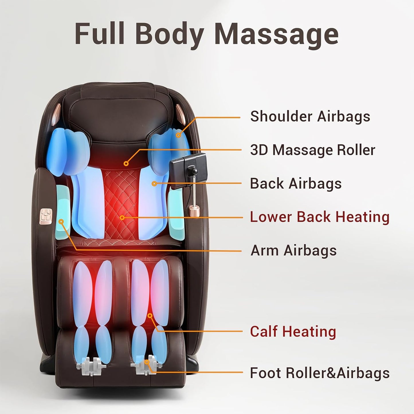 MYNTA Massage Chair Full Body, Zero Gravity SL Track Heavy Duty Massage Recliner Chair with Heat, 12 Auto Modes for Home, M1612 Brown