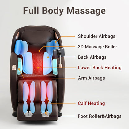 MYNTA Massage Chair Full Body, Zero Gravity SL Track Heavy Duty Massage Recliner Chair with Heat, 12 Auto Modes for Home, M1612 Brown