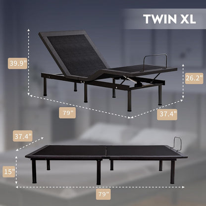Dyonery Twin XL Adjustable Bed Base Frame with Wireless Remote + 12 Inch Twin XL Gel Memory Foam Mattress Bed in a Box, Head and Foot Incline, Zero Gravity, Fiberglass Free, 80" × 38"