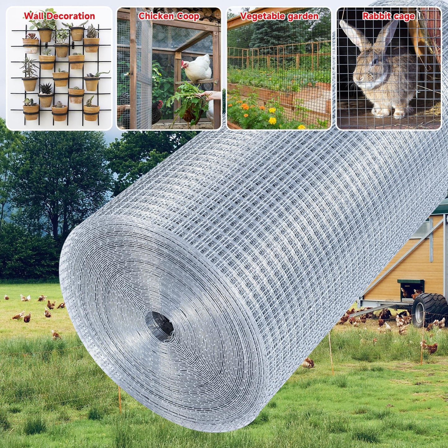 SANZEUS Hardware Cloth 1/2" 48"x100' 19 Gauge Chicken Wire
