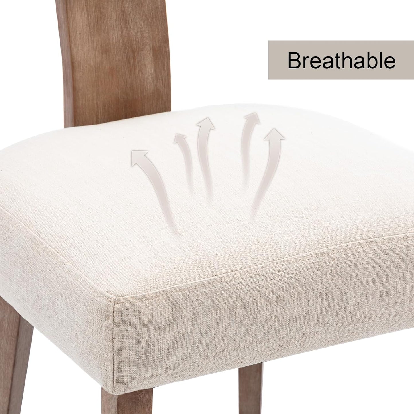 RIVOVA Rattan Dining Chairs Set of 6, Modern Dining Chair Kitchen Dining Room Chairs, Curved Cane Back Upholstered Linen Fabric Dining Chair with Wood Frame, Beige