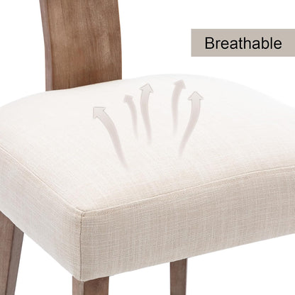 RIVOVA Rattan Dining Chairs Set of 6, Modern Dining Chair Kitchen Dining Room Chairs, Curved Cane Back Upholstered Linen Fabric Dining Chair with Wood Frame, Beige