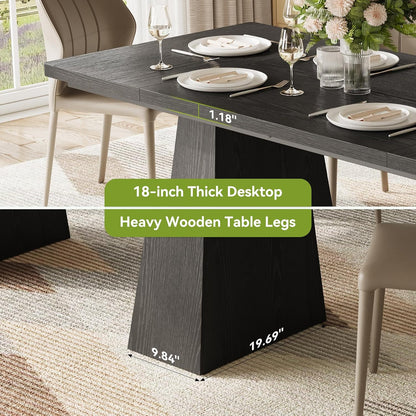 LITTLE TREE Dining Table for 4-6 People, Wooden Table, Rectangle Furniture with Heavy Duty Legs, Modern Kitchen Table for Home, Dining Room, Black