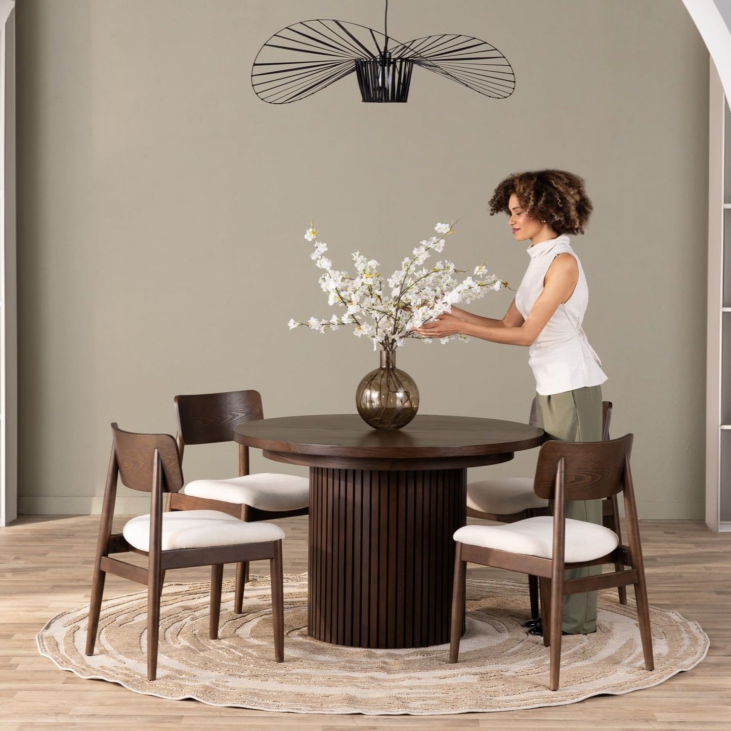 Transformer Table - Solid Wood Extendable Round Dining Table Set with 4 Chairs, Seats 4-10, Extendable Round Dining Set, Dark Brown (Table + 4 Chairs)