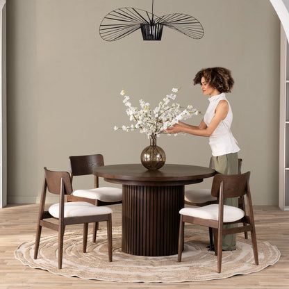 Transformer Table - Solid Wood Extendable Round Dining Table Set with 4 Chairs, Seats 4-10, Extendable Round Dining Set, Dark Brown (Table + 4 Chairs)