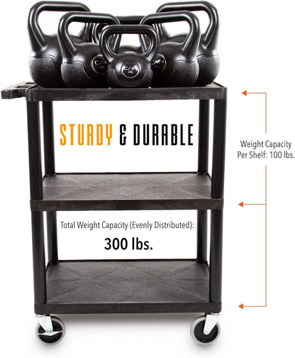 Stand Steady Tubstr 3 Flat Shelf Printer Cart, Compact and Heavy-Duty Utility Storage - Supports up to 300 lbs, Great for Home, Office, Warehouse, 28 x 18 in Tool Table, Moves Cargo Easily (Black)