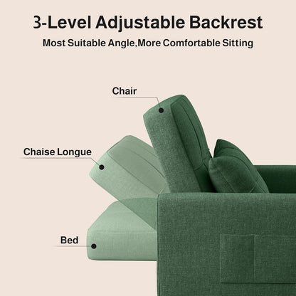 Ahomly Convertible Sleeper Chair Sofa Bed with 3-in-1 Design, Adjustable Backrest, and Storage Pocket for Living Room, Green