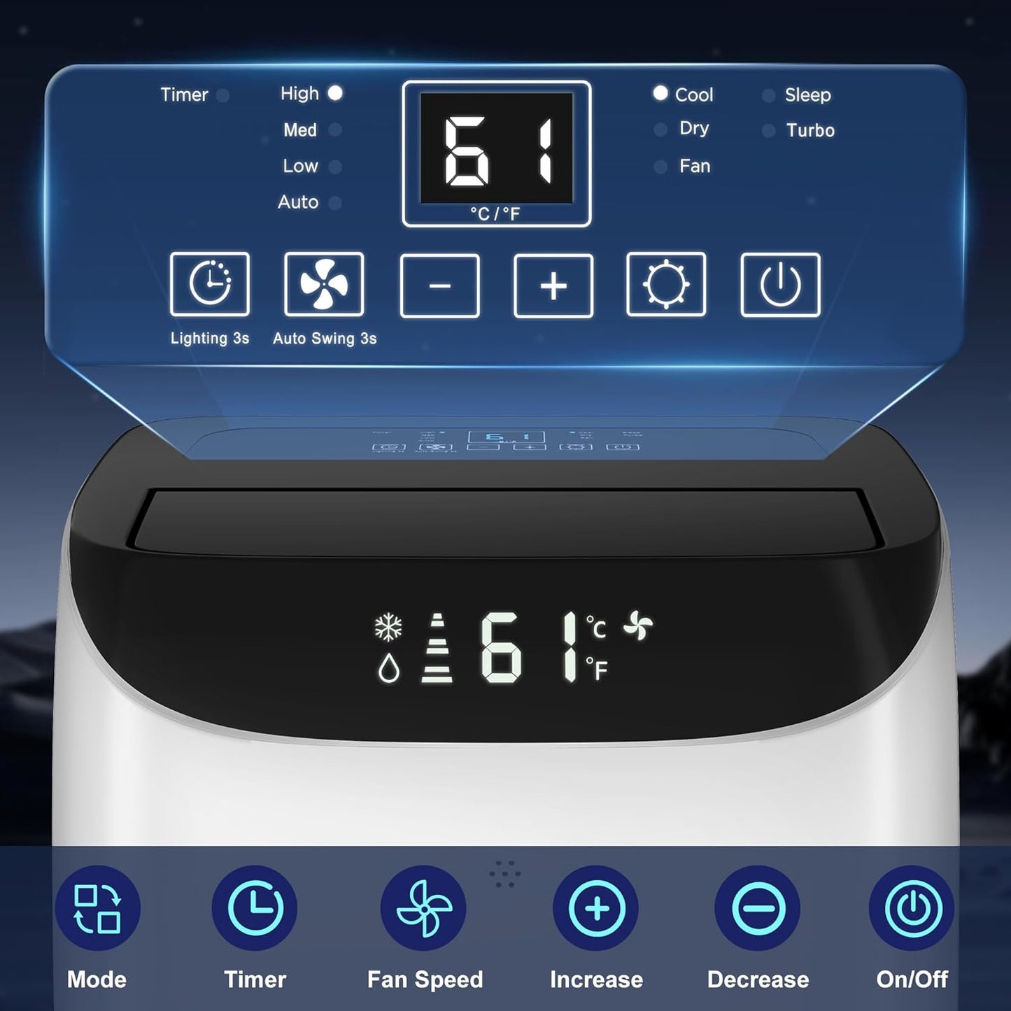 Inverter 16000BTU Portable Air Conditioners with Remote, Free Stand Cooling Portable AC Unit for Room up to 800 sq.ft, with Dehumidifier & Fan, Dual Hose, Quiet Sleep Mode(42dB), Windows Kit