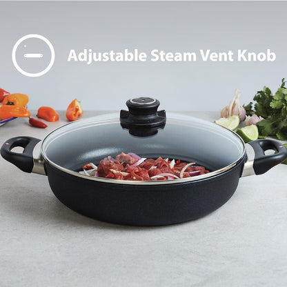 Swiss Diamond Braiser Pan with Lid, Features Double Handles, Nonstick Diamond Coated Braising Pan with Lid Oven Safe & Dishwasher Safe, 12.5", 7.2 Quart, Grey