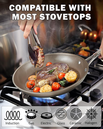 Cooks Standard 8-Piece Kitchen Cookware Set, Hard Anodized Ceramic Nonstick Induction Pots and Pans Includes Saucepans, Stockpot with Lids, Frying Pans, Bronze