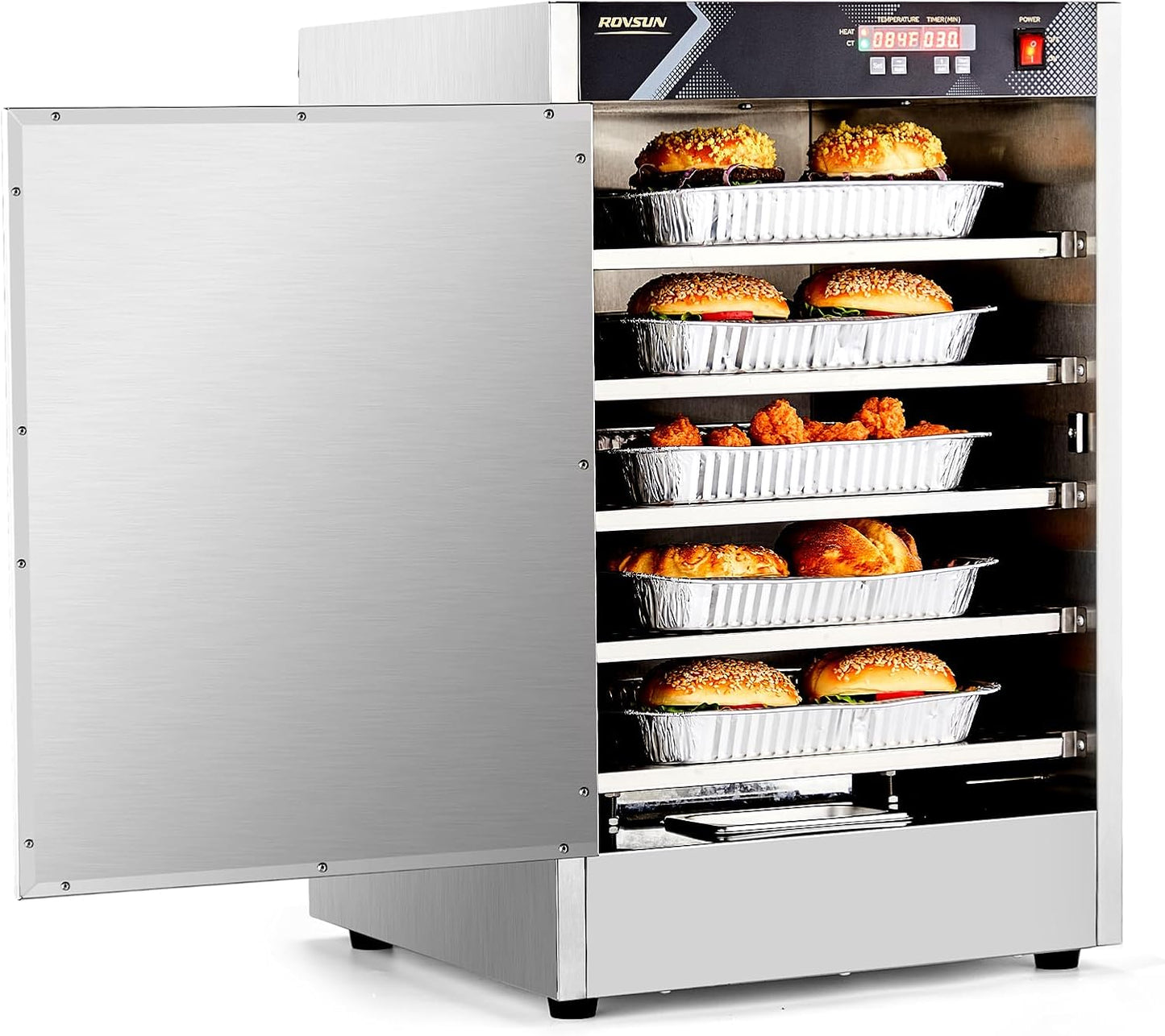 ROVSUN Hot Box Food Warmer Pizza Warmer w/Water Tray Removable Shelves, Hot Holding Cabinet Pretzel Warmer Commercial Electric Food Warmer Countertop for Restaurant Catering (5 Tier-Single Door)