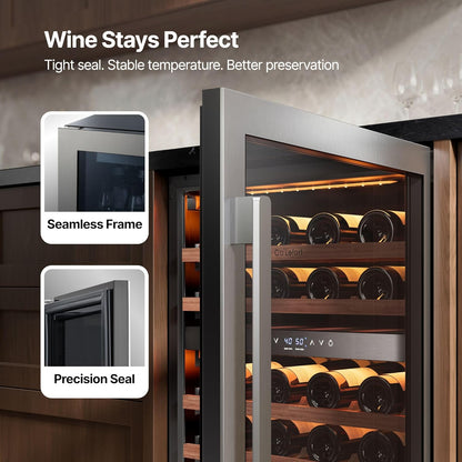 Ca'Lefort 24 Inch Wine Fridge, 52 Bottles Dual Zone 40-65°F Wine Cooler, Adjustable Shelves & 3 LED Light, Wine Refrigerator with Glass Door, Built-in Under Counter Freestanding for Home/Kitchen/Bar