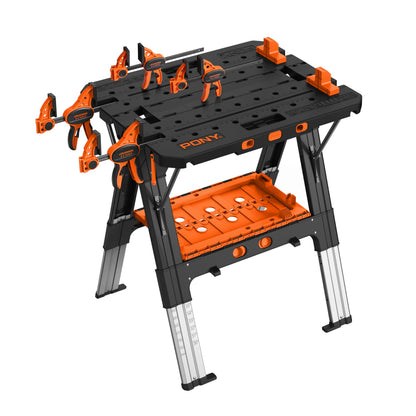 PONY Portable Folding Work Table - 2-in-1 Sawhorse & Workbench