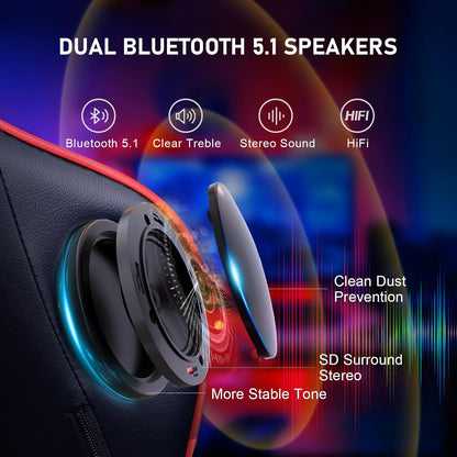 GTRACING Gaming Chair with Footrest Speakers Video Game Chair Bluetooth Music Heavy Duty Ergonomic Computer Office Desk Chair Red