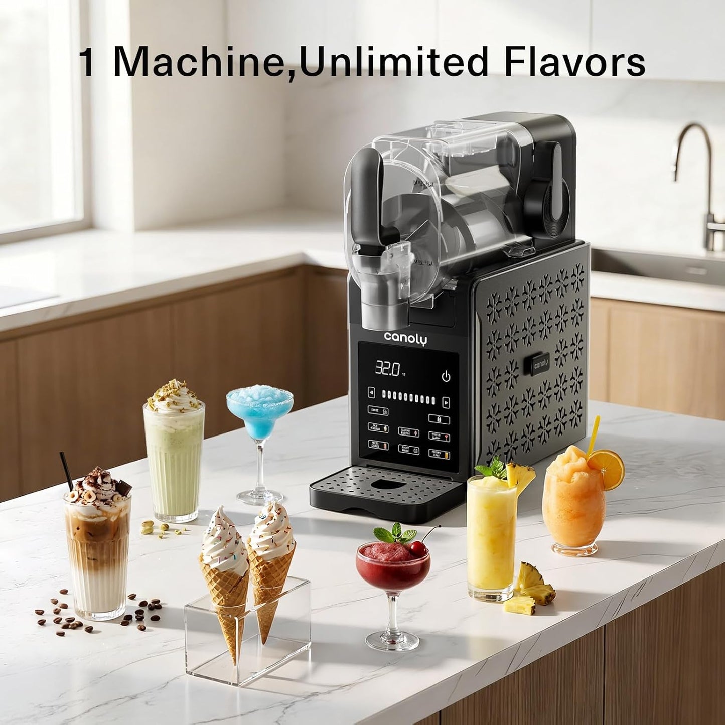 Canoly 2-in-1 Slushie & Soft Ice Cream Maker, 92oz Slushy Machine for Home, 6 Preset, Real-Time Temp Display, Auto-Clean, Frozen Margaritas Smoothie, Frappes, Milkshakes, Black