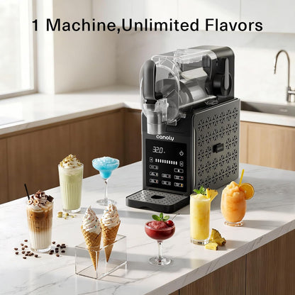 Canoly 2-in-1 Slushie & Soft Ice Cream Maker, 92oz Slushy Machine for Home, 6 Preset, Real-Time Temp Display, Auto-Clean, Frozen Margaritas Smoothie, Frappes, Milkshakes, Black