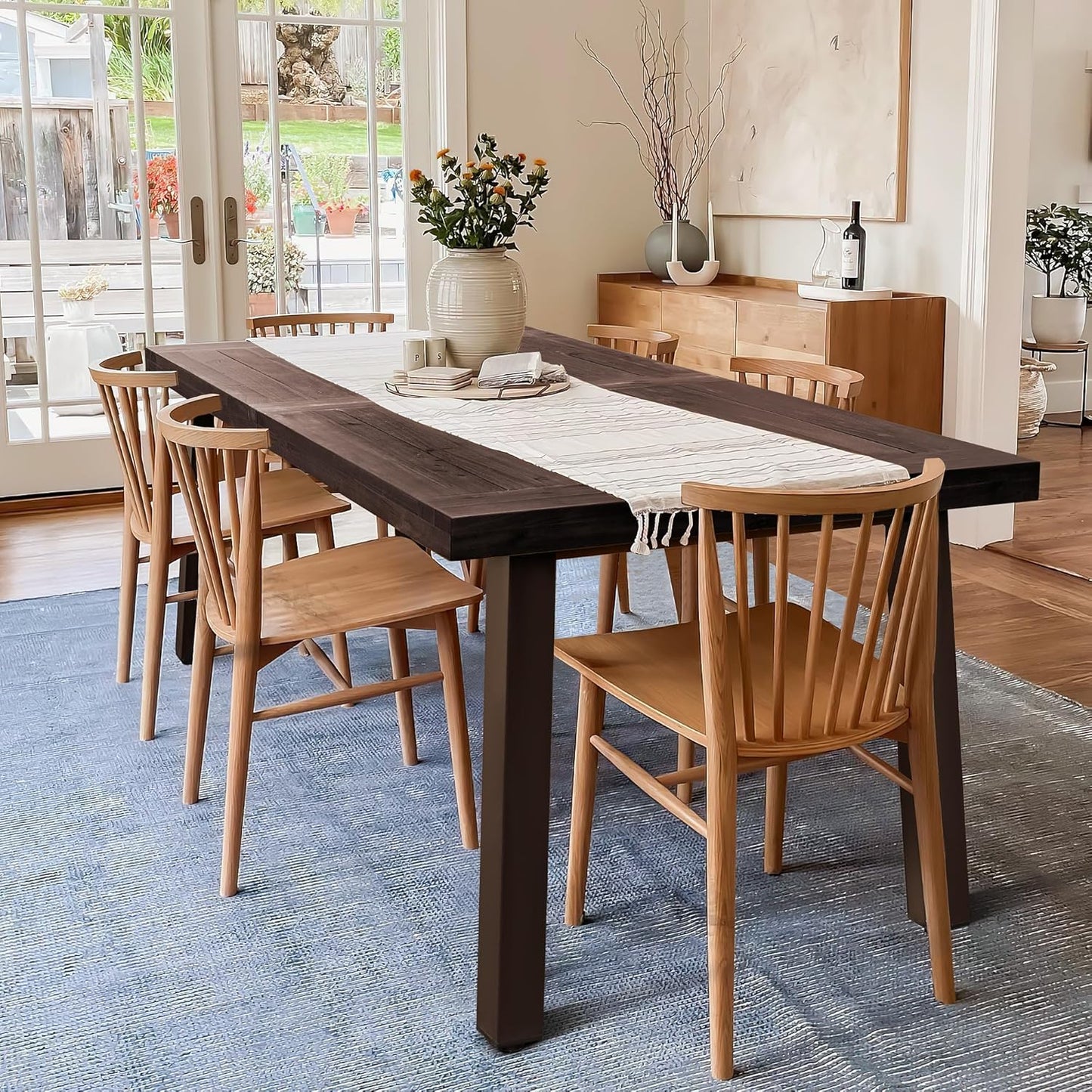 Devoko Home Acacia Wood Dining Table 6-Person Indoor Outdoor Table with Iron Legs, Sandblast Finish, Natural Stained, Rustic Metal, 69 * 33 * 30 inch (Espresso)
