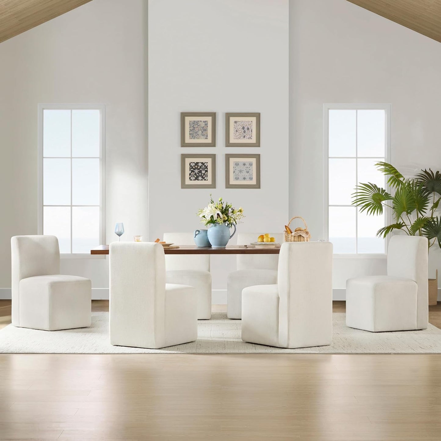 CHITA Dining Chairs with Casters Set of 4, FSC Certified Upholstered Armless Modern Rolling Dining Chairs with Rollers for Bedroom Reading Room Living Room, Linen