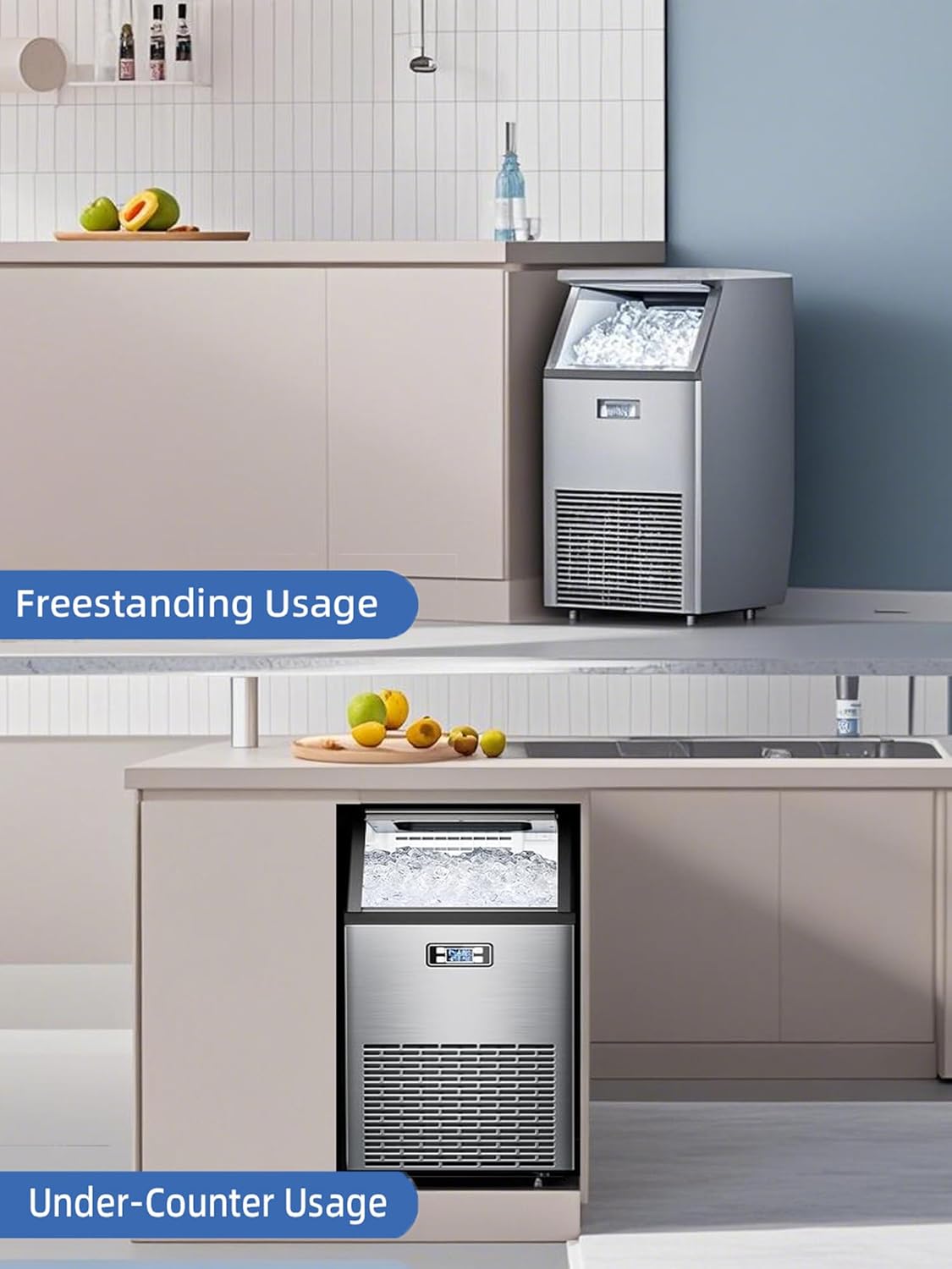 COWSAR Commercial Ice Maker Machine 100Lbs/24H, Stainless Steel Undercounter Ice Maker with 33Lbs Storage Capacity, Self-Cleaning Freestanding Ice Machine for Home, Bar, Restaurant, Office, Outdoor