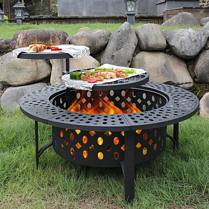 OUTVUE 36 Inch Fire Pit with 2 Grills & Waterproof Cover