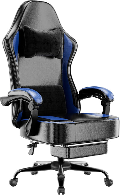 Gaming Chair with Pocket Spring Cushion and Footrest, Ergonomic Computer Chair for Adults, Breathable PU Leather Game Chair