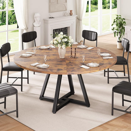 Jocoevol 51“ Round Kitchen Dining Room Table for 6-8, Circle Dining Dinner Table with Pedestal Metal Frame, Space Saving Wood Industrial Furniture for Small Space (Rustic Brown)