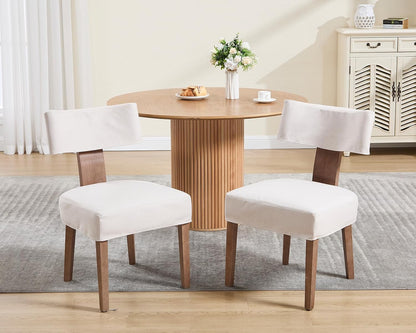 HNY Mid Century Modern Dining Chairs Set of 2 with Seat Covers, Farmhouse Linen Fabric Upholstered Accent Chairs Curved Backrest Kitchen Chairs, with Hardwood Frame, Beige