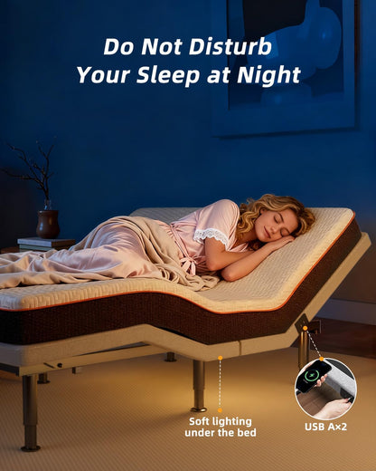 Adjustable Bed Frame King Size with Wireless Remote, USB, Head Foot Incline, Underbed Light, Zero Gravity, Heavy Duty Platform Bed Base