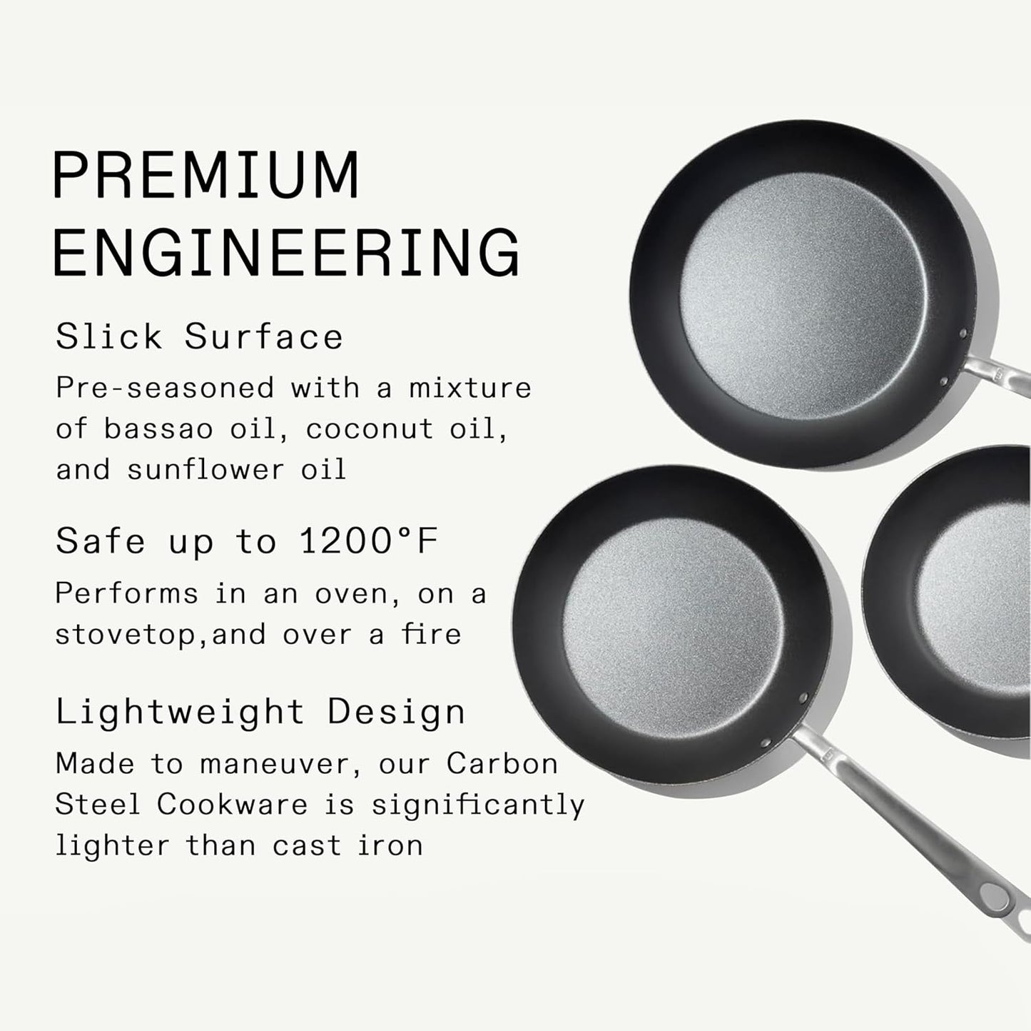 Made In Cookware | 3 Piece (Includes 8",10",12") Seasoned Blue Carbon Steel Frying Pan - (Like Cast Iron, but Better) | Professional Cookware | Crafted in Sweden | Induction Compatible