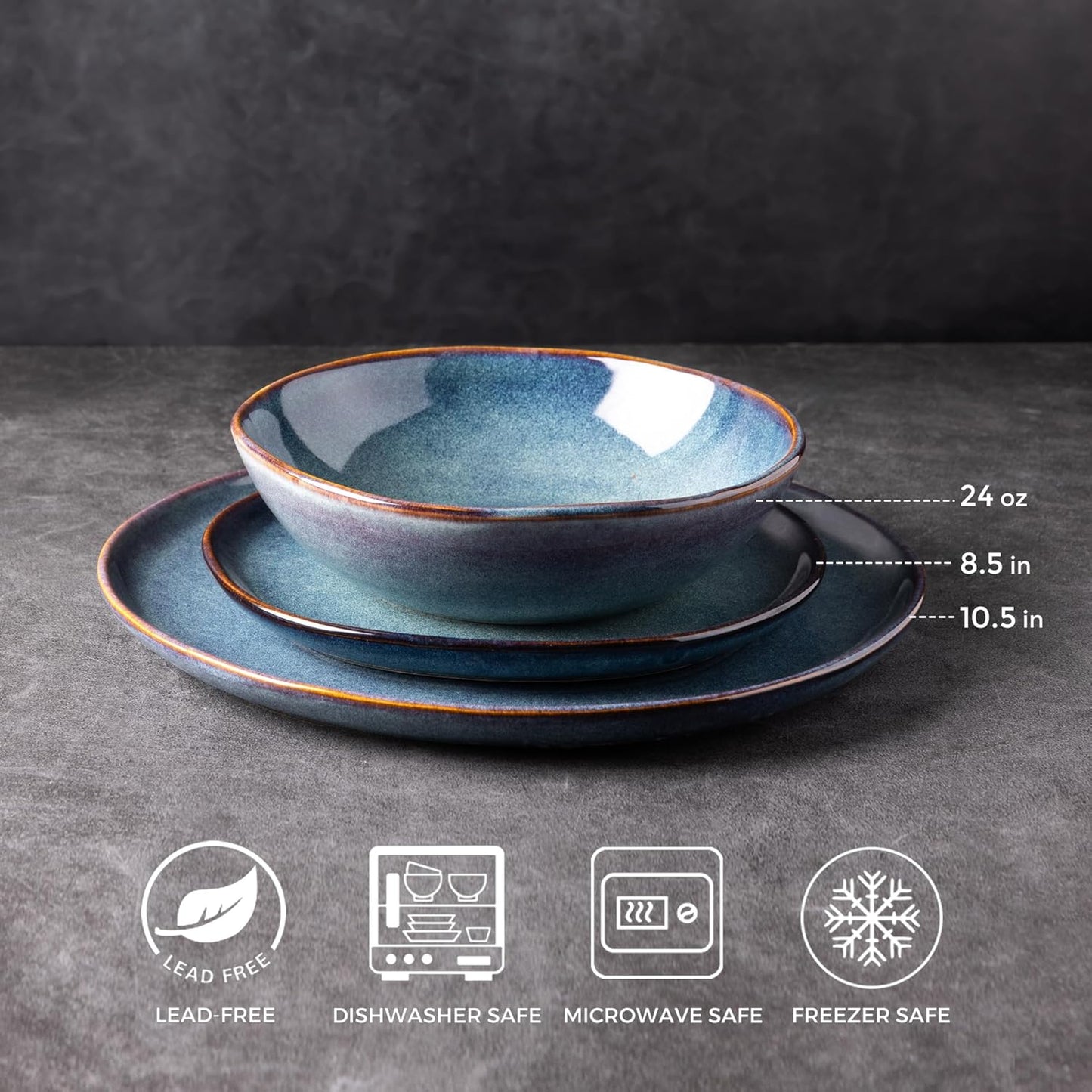 AmorArc Ceramic Dinnerware Sets,Handmade Reactive Glaze Stoneware Plates and Bowls Sets,Highly Scratch Resistant | Dishwasher & Microwave Safe Dishes Set,Service for 4 (12pc)