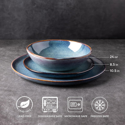 AmorArc Ceramic Dinnerware Sets,Handmade Reactive Glaze Stoneware Plates and Bowls Sets,Highly Scratch Resistant | Dishwasher & Microwave Safe Dishes Set,Service for 4 (12pc)