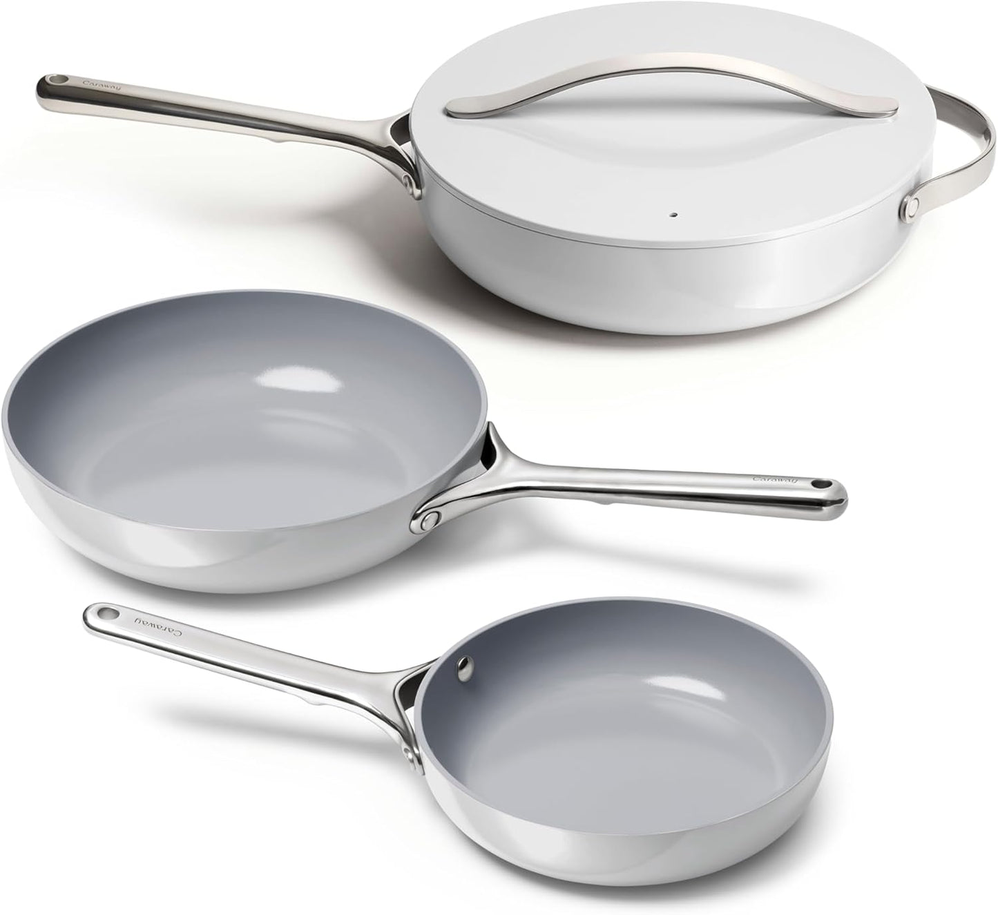 Caraway 4-Piece Fry Pan Set - Non-Stick Frying Pans (10.5” & 8”) & Non-Stick Sauté Pan - Non Toxic, PTFE & PFOA Free - Oven Safe & Compatible with All Stovetops (Gas, Electric & Induction) - Gray