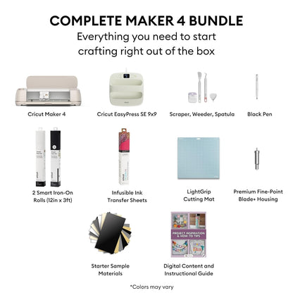 Cricut Maker 4 + EasyPress SE Heat Press Bundle - Cutting Machine with Infusible Ink, Vinyl & Tools for Professional Shirts & Custom Apparel