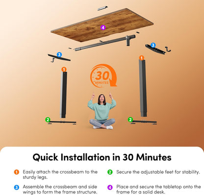 FEZIBO 48 x 24 Inchs Electric Standing Desk, Height Adjustable, Sit Stand Up, Computer Office Desk with Splice Board, Black Frame/Rustic Brown Top