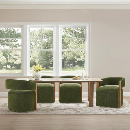 KISLOT Upholstered Dining Chairs with Casters, Modern Barrel Side Armchair with Rollers & Wooden Armrest for Dining Room, Bedroom, Kitchen, Reading Room, Green, Set of 4