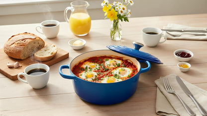 Cast Iron Dutch Oven Pot with Lid – Deep Cooking Pot for Bread, Stews, Casseroles – Oven Safe Cookware, Kitchen Essential & Wedding Gift – Compatible with All Heat Sources (Blue)