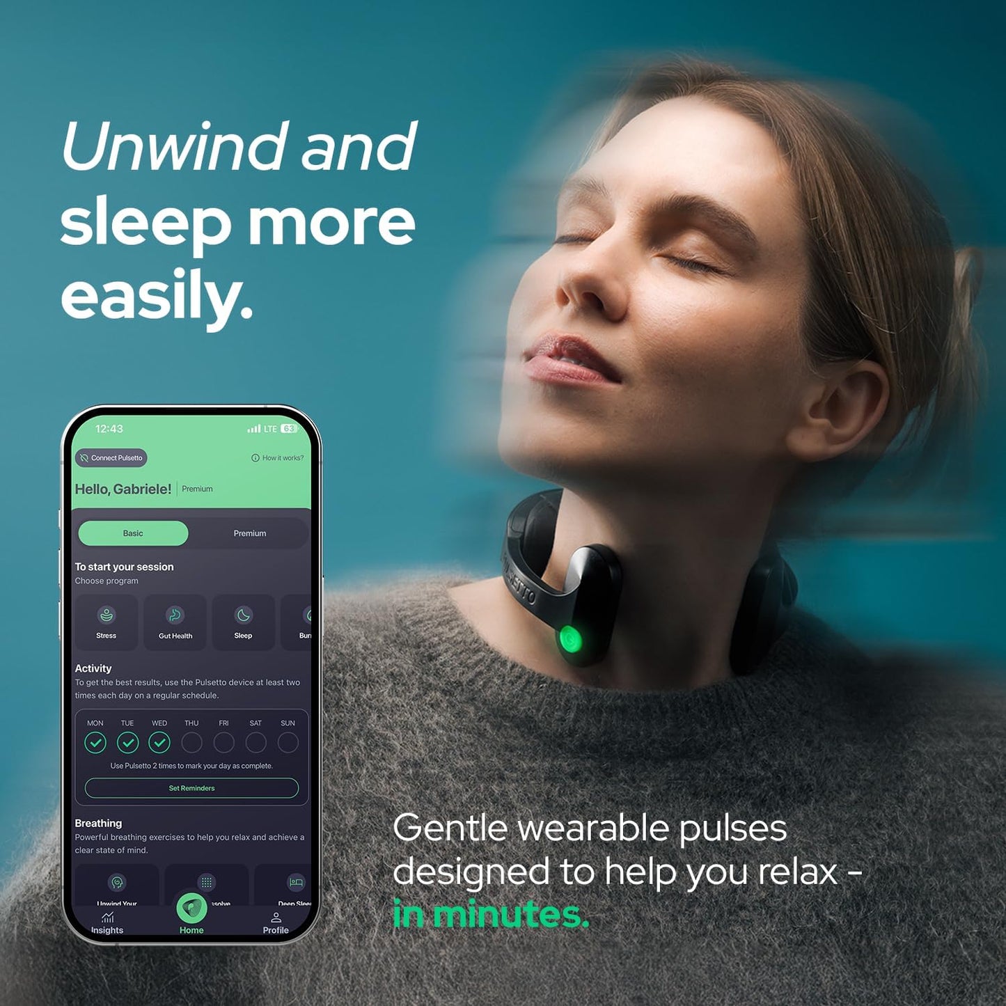 Pulsetto FIT Wellness Wearable + Hardshell Travel Case | for Relaxation, Stress Balance, Focus, and Restful Sleep | Patented Neuro Wearable Sleep Technology for Long-Term Wellness