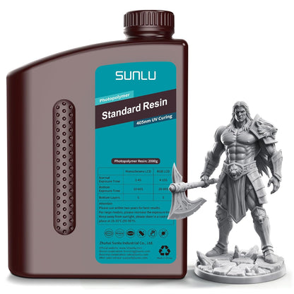 SUNLU 2kg Standard 3D Printer Resin Plus, Fast-Curing Photopolymer Resin for LCD/DLP/SLA Printers, 395-405nm UV, Low Shrinkage and High Precision, Grey 2000G