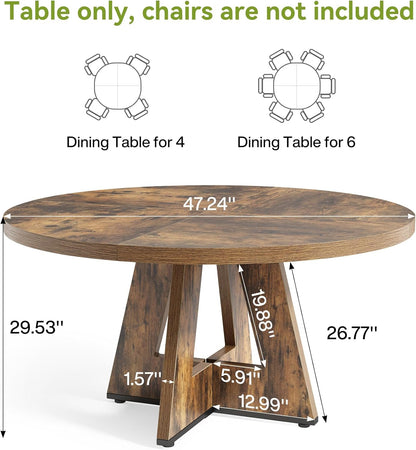 LITTLE TREE Round Dining Table for 4-6 People, 47 Inches Dining Room Table with Wooden Pedestal Base, Circle Kitchen Tables for Dining Room, Kitchen, Living Room, Rustic Brown