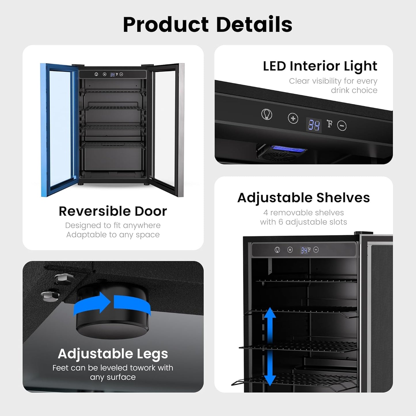 Feelfunn 4.5 Cu.Ft Beverage Refrigerator Cooler - 145 Can Mini Fridge Glass Door for Soda Beer Wine, Small Refrigerator for Bedroom Office Home Bar, 4 Adjustable Shelves, Silver