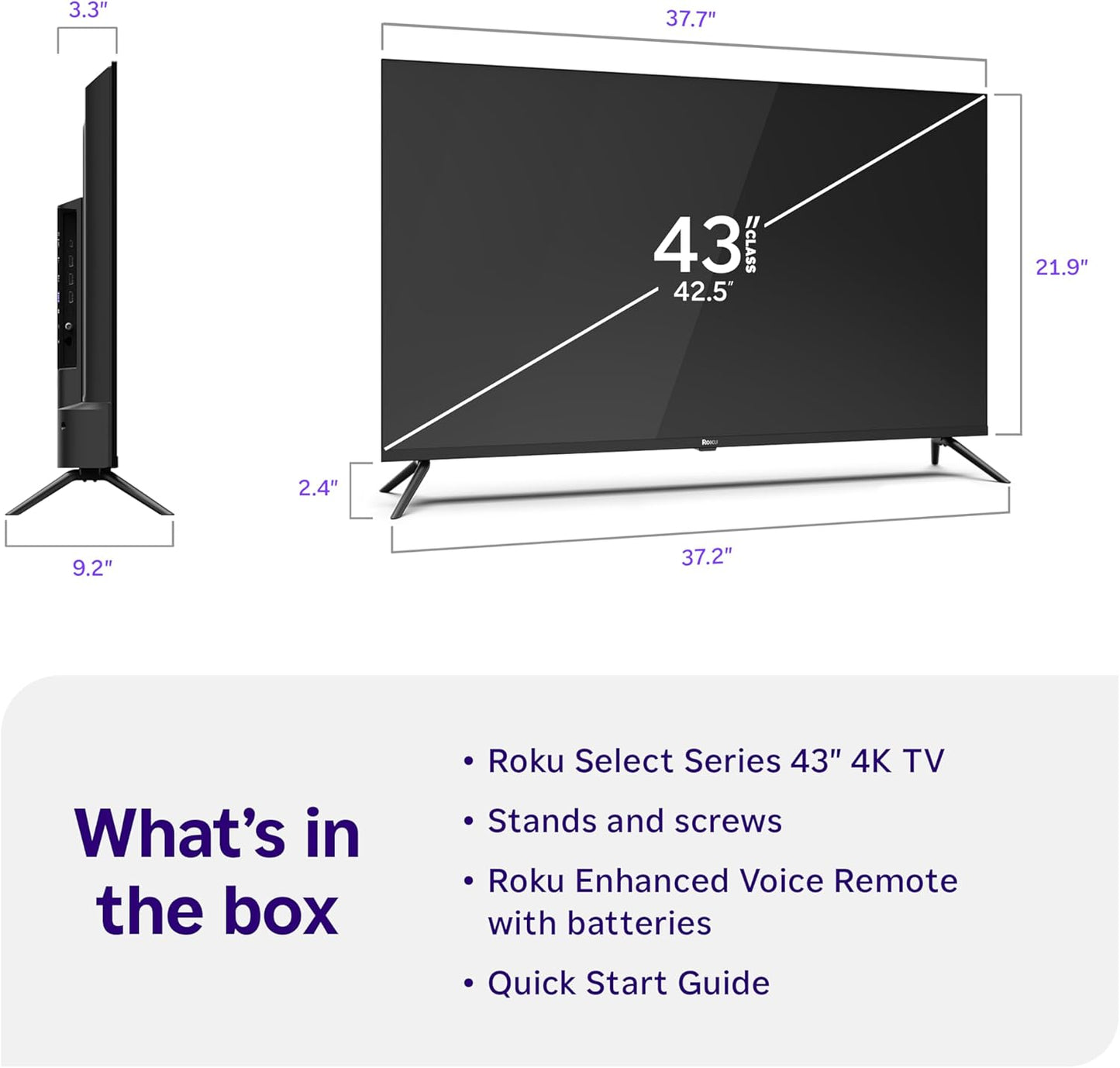 Roku Smart TV – 43-Inch Select Series, 4K HDR TV – RokuTV with Enhanced Voice Remote – Flat Screen LED Television with Wi-Fi for Streaming Live Local News, Sports, Family Entertainment