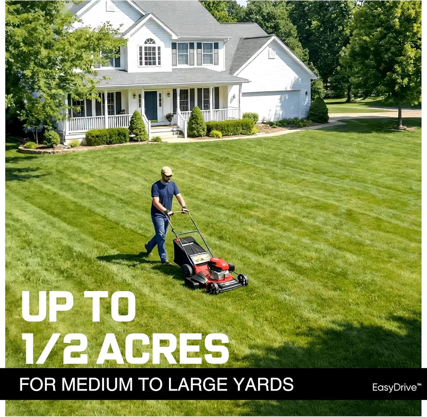 PowerSmart EasyDrive 21-Inch Self Propelled Gas Lawn Mower, 170cc 4-Stroke OHV Engine, Rear Wheel Drive, 3-in-1 Mulch/Bag/Side Discharge, Steel Deck, 6 Height Adjustment