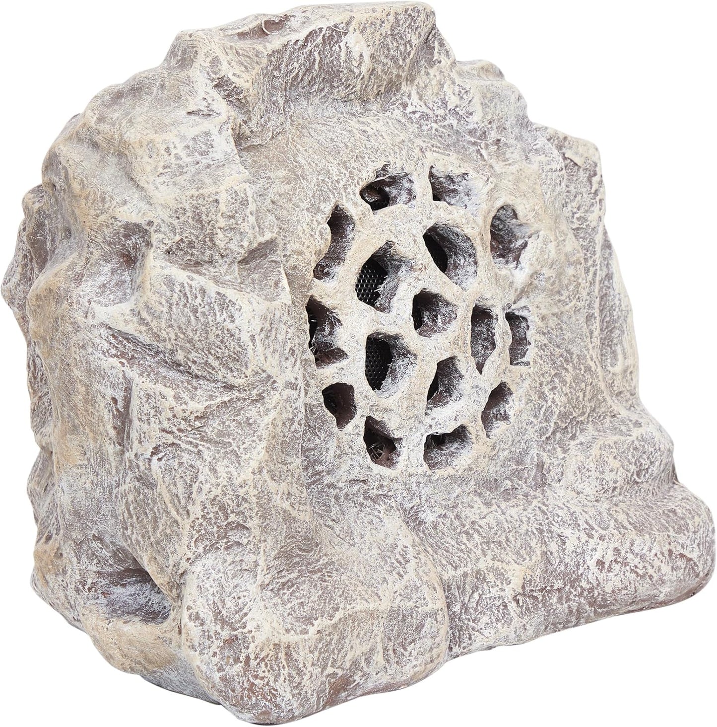 Alpine Corporation 11" Weather-Resistant Solar Bluetooth Outdoor Speakers, Wireless Rock Look Finish 50-Foot Range Audio, Set of 2 - Beige