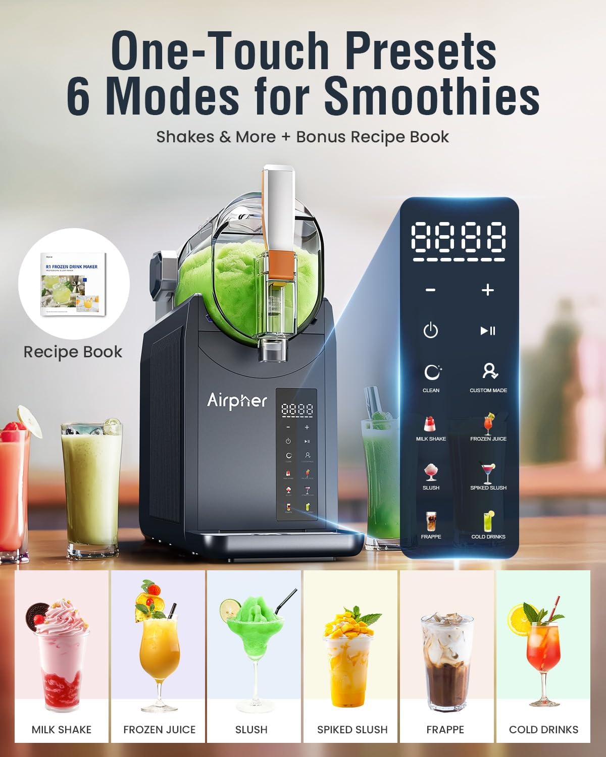 Slushie Machine,Slushy Machine for Home,Frozen Drink Maker for Home,6 One-Touch Programs, Self-Cleaning,No Ice Needed,Makes Milkshakes,Margaritas, Smoothies,Frozen Cocktails,and More