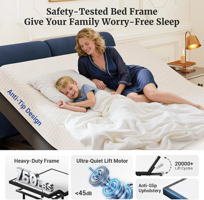 Tami Tami T600 Adjustable Bed Frame Split King Size with Remote & Massage - Syncable Electric Beds Bases, Zero Gravity, Dual Side USB, Nightlight, Quiet Motor, 5 Min Easy Assembly