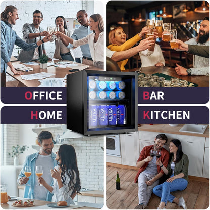 Icyglee 48 Can Beverage Refrigerator Cooler, Mini Fridge Glass Door with Adjustable Shelves, Freestanding Beverage Fridge with Blue LED for Home/Office/Dorm/Bar, 1.3 Cu.ft