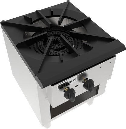 Commercial Single Burner Wok Range with Storage Cabinet, 90,000 BTU Heavy Duty Cast Iron, Natural Gas/Propane, Stainless Steel Restaurant Stockpot Stove for Professional Kitchens
