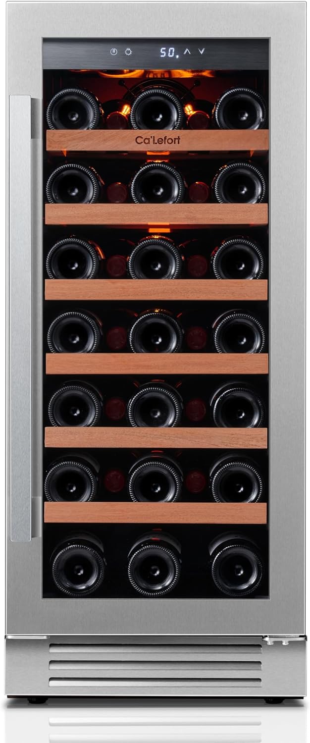 Ca'Lefort 15 Inch Wine Fridge, 33 Bottle Wine Cooler Refrigerator, 40-65°F Wine Refrigerator Glass Door, 3 LED Wine Fridge, Built-in or Freestanding Fridge for Home/Bar/Kitchen (3.0 cu.ft)